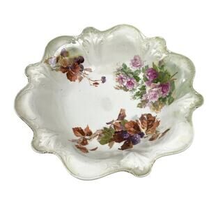 Antique RS Germany Serving Bowl Stamped 11" Rose Floral Porcelain Decorative